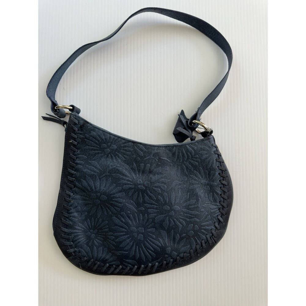 Vintage Carlo D'Santi Geanuine Leather Blue Shoulder BagTooled Leather Handbag